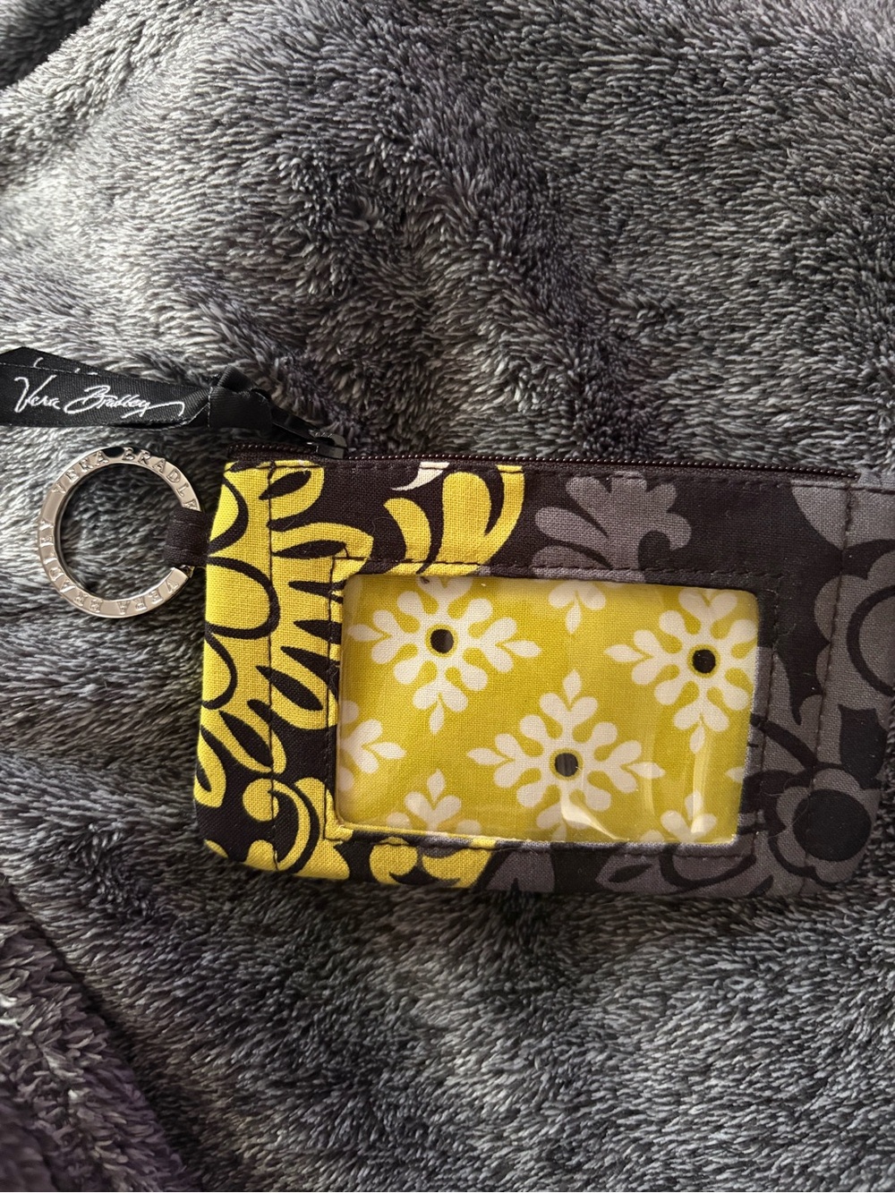 Vera Bradley Yellow and Gray Floral ID Wristlet Key Chain